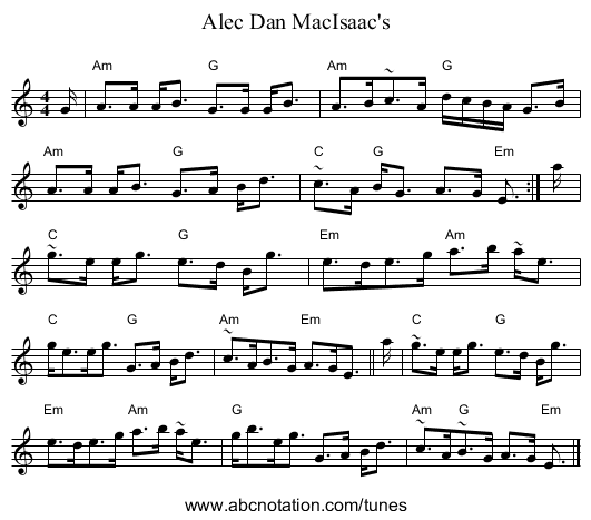 Alec Dan MacIsaac's - staff notation
