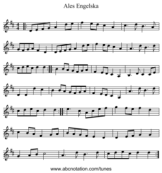 Ales Engelska - staff notation