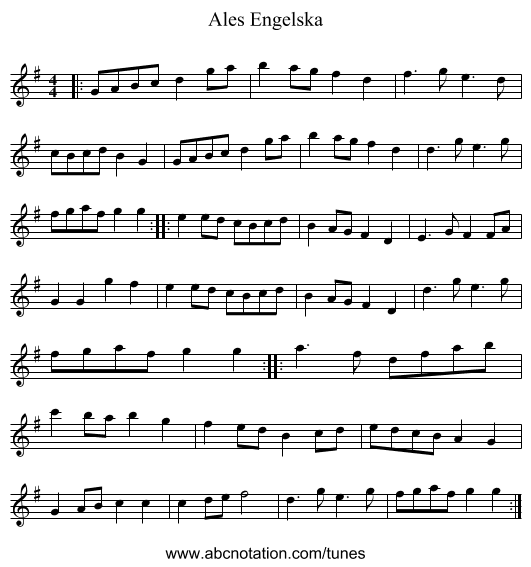 Ales Engelska - staff notation