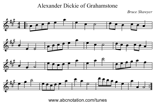 Alexander Dickie of Grahamstone - staff notation