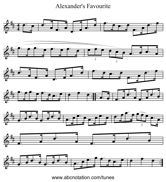 Alexander's Favourite - staff notation