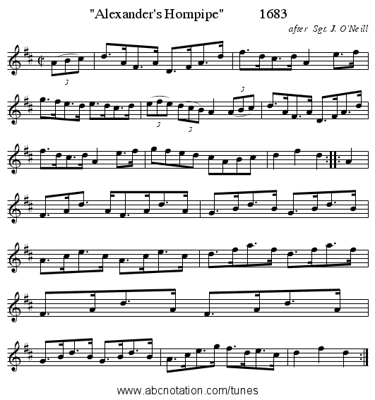 Alexander's Hornpipe 1683 - staff notation