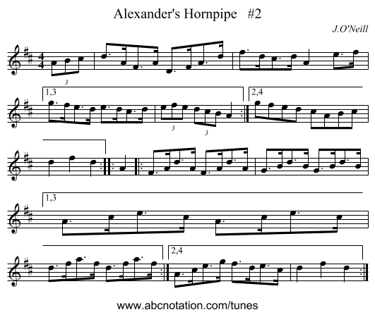 Alexander's Hornpipe   #2 - staff notation