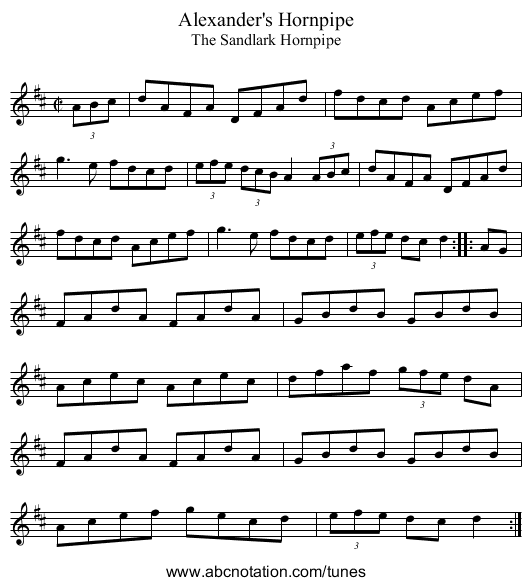 Alexander's Hornpipe - staff notation