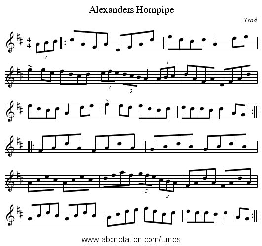 Alexanders Hornpipe - staff notation