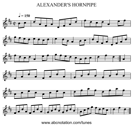 ALEXANDER'S HORNPIPE - staff notation