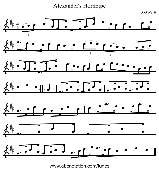 Alexander's Hornpipe - staff notation