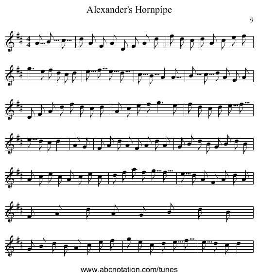 Alexander's Hornpipe - staff notation