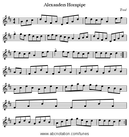 Alexanders Hornpipe - staff notation