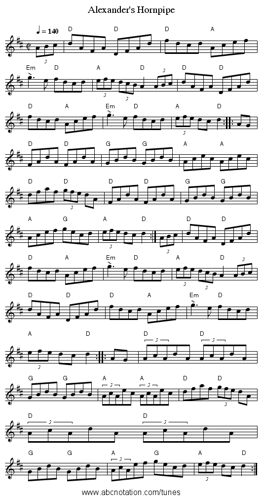 Alexander's Hornpipe - staff notation