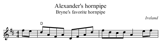 Alexander's hornpipe - staff notation