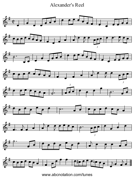 Alexander's Reel - staff notation