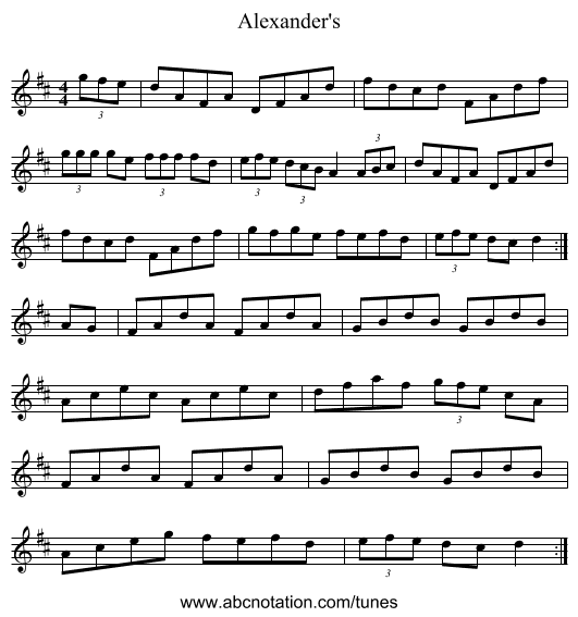 Alexander's - staff notation