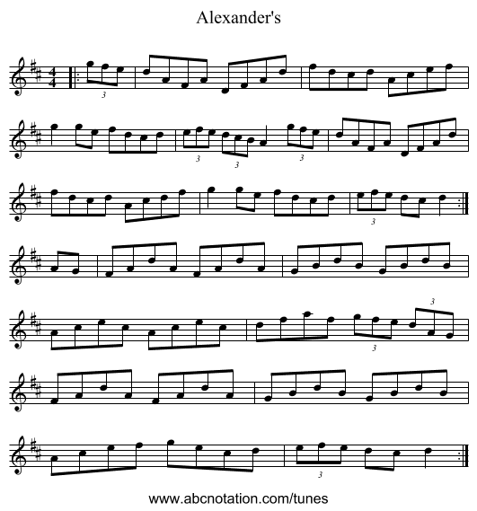 Alexander's - staff notation