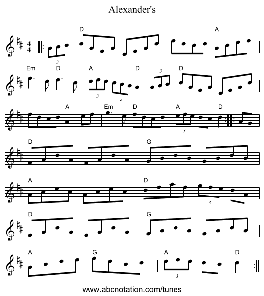 Alexander's - staff notation