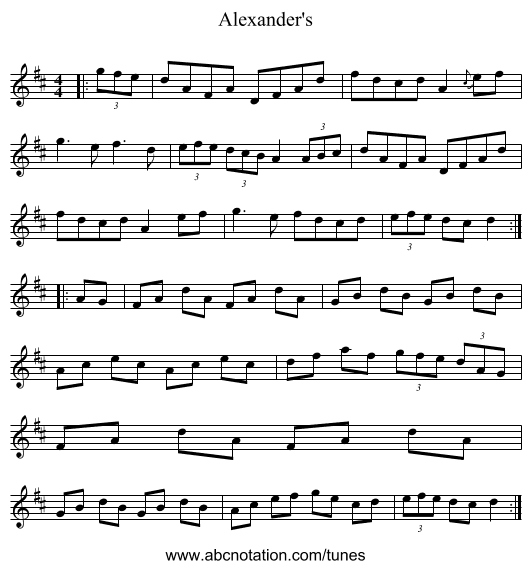 Alexander's - staff notation