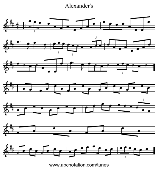 Alexander's - staff notation
