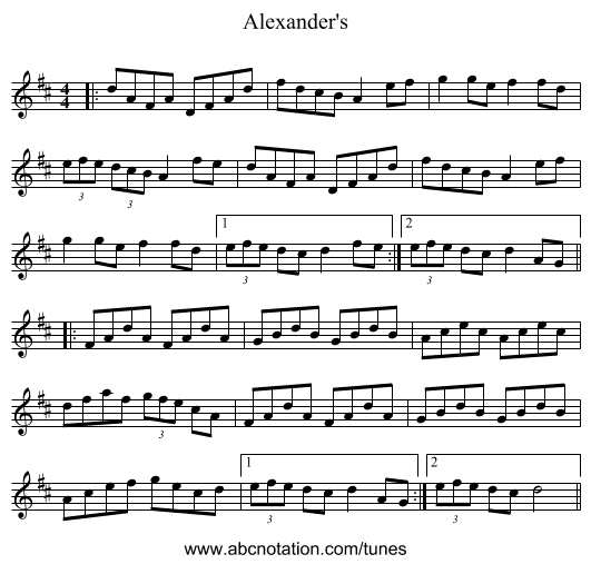 Alexander's - staff notation