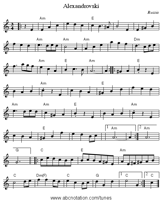 Alexandrovski - staff notation