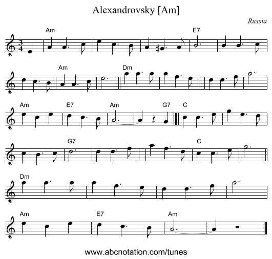 Alexandrovsky [Am] - staff notation