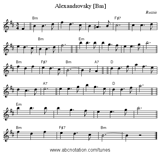 Alexandrovsky [Bm] - staff notation
