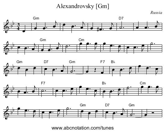 Alexandrovsky [Gm] - staff notation