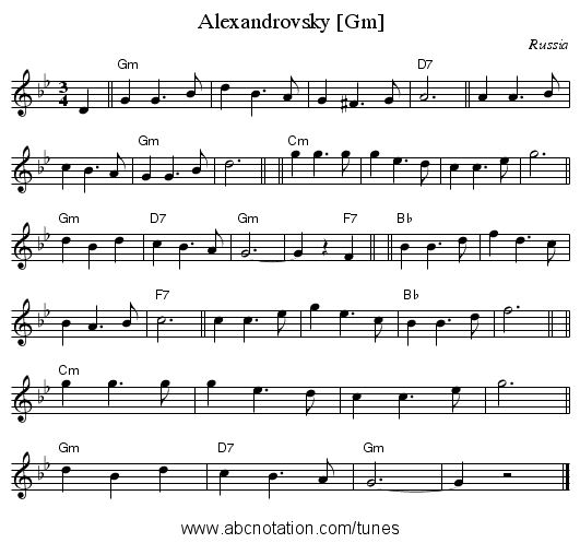 Alexandrovsky [Gm] - staff notation