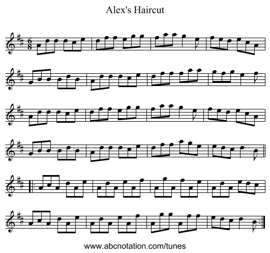 Alex's Haircut - staff notation