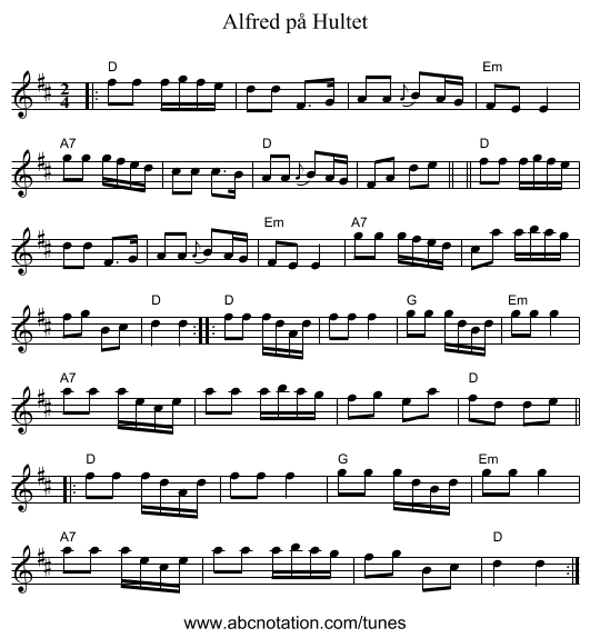 Alfred på Hultet - staff notation