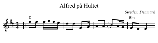 Alfred p&aring; Hultet - staff notation
