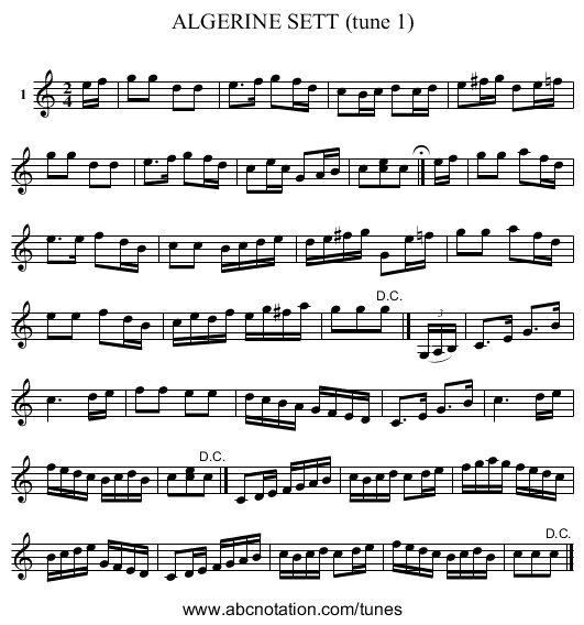 ALGERINE SETT (tune 1) - staff notation