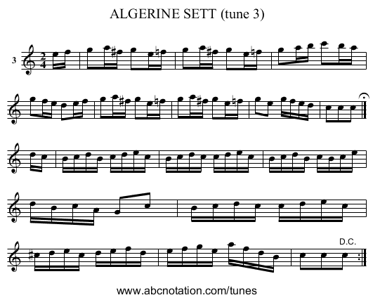 ALGERINE SETT (tune 3) - staff notation