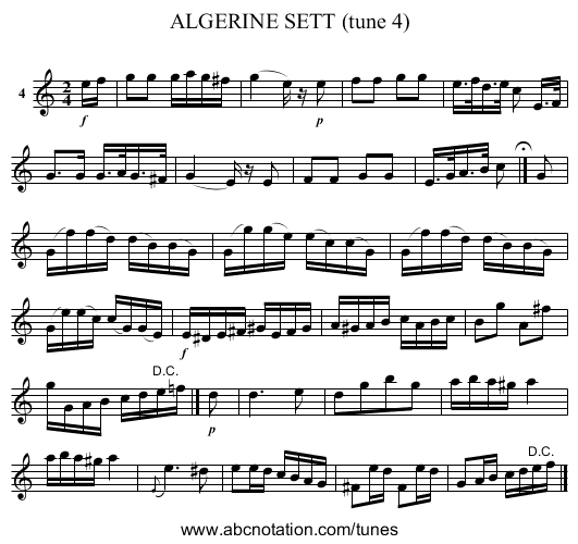 ALGERINE SETT (tune 4) - staff notation