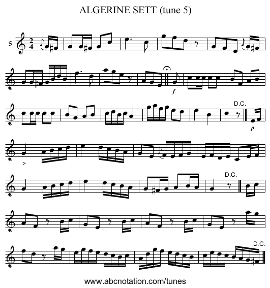 ALGERINE SETT (tune 5) - staff notation