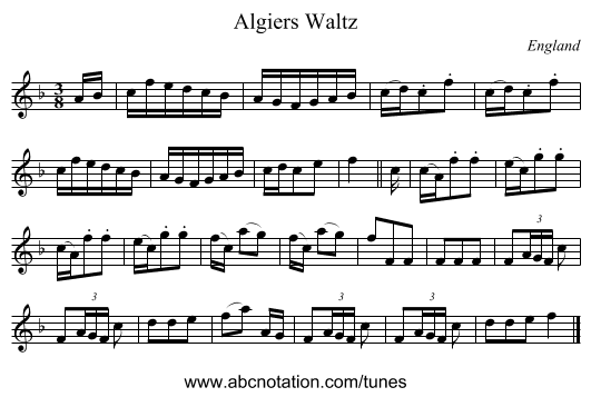 Algiers Waltz - staff notation