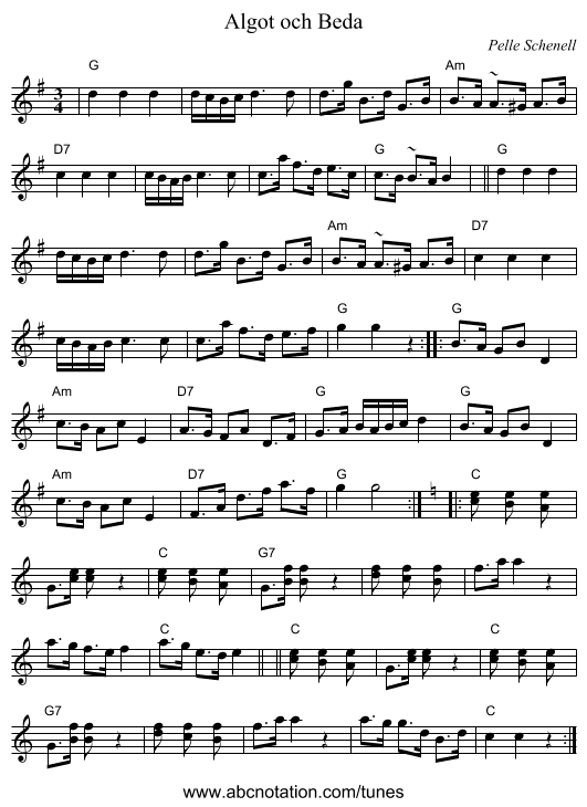 Algot och Beda - staff notation