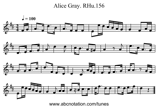 Alice Gray. RHu.156 - staff notation