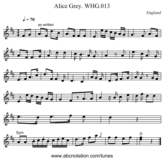 Alice Grey. WHG.013 - staff notation
