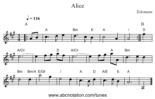 Alice - staff notation