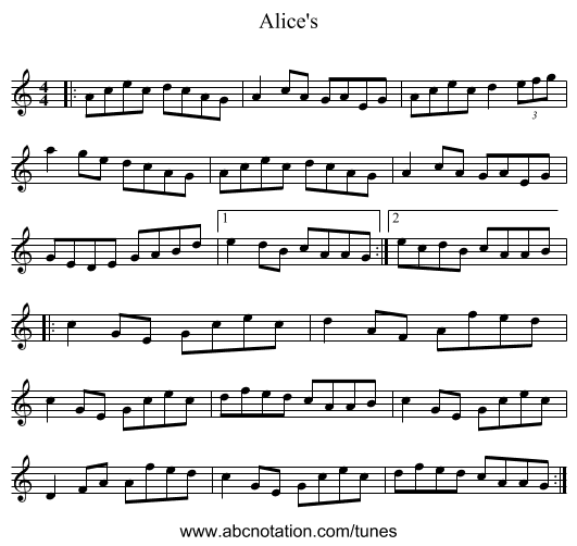 Alice's - staff notation