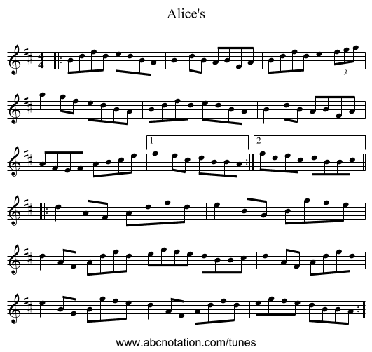 Alice's - staff notation