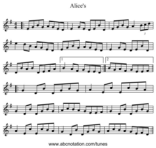 Alice's - staff notation