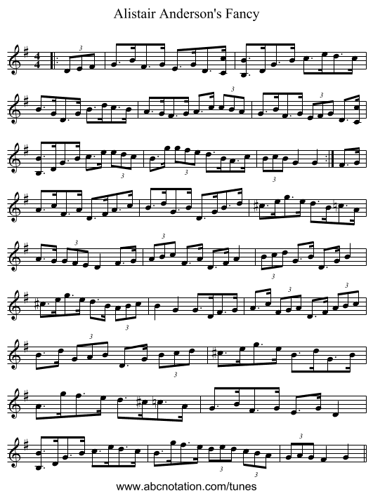 Alistair Anderson's Fancy - staff notation