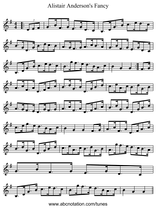 Alistair Anderson's Fancy - staff notation