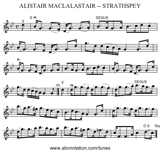 ALISTAIR MACLALASTAIR -- STRATHSPEY - staff notation