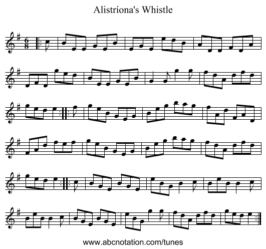 Alistríona's Whistle - staff notation