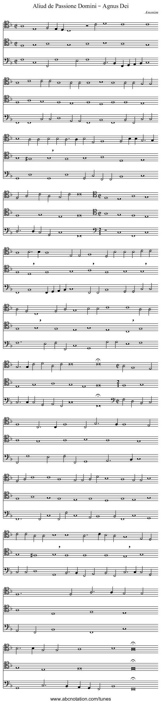 Aliud de Passione Domini – Agnus Dei - staff notation