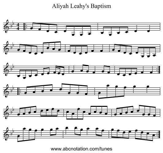 Aliyah Leahy's Baptism - staff notation