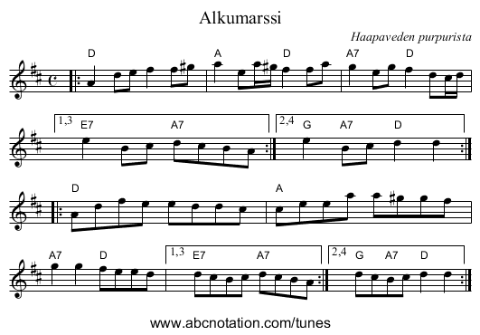 Alkumarssi - staff notation