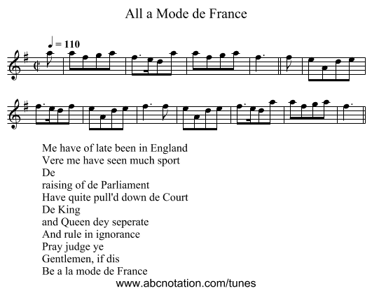 All a Mode de France - staff notation
